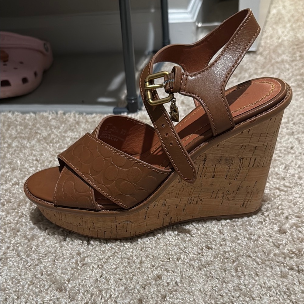 “Coach” Brown Wedge Sandals